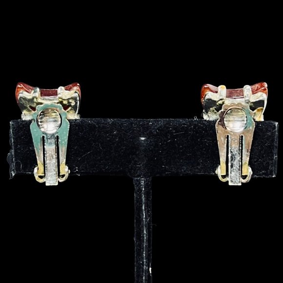 Silver Tone And Rust Thermoset Lucite Choker Necklace & Clip On Earrings (4994) - Picture 7 of 8